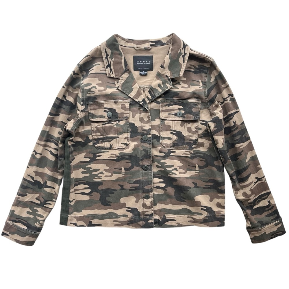 Sanctuary Anthropologie Womens L Green Camo Button 2 Pocket Shacket XJ9103A32906